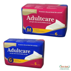 Pacotes de protetores descartáveis de colchão Adultcare nos tamanhos M e G, com gel, aloe vera e inibidor de odor
