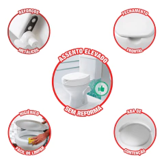 Assento sanitário elevado oval Mebuki, 13,5 cm, ideal para conforto e segurança.

