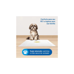 Pacote de Tapete Higiênico Tico Pads para filhotes, 60cm x 55cm, contendo 50 unidades, com imagem de cachorro pequeno na embalagem

