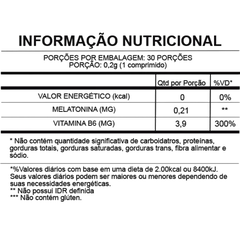 Melatonina com B6 - 30 Comprimidos - Dynapure Sports® tabela nutricional