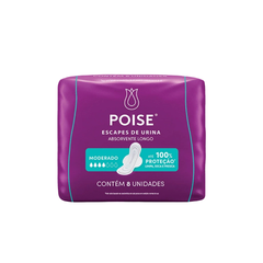 Poise® Moderado Longo - Absorvente Feminino - Pacote com 8 Unidades