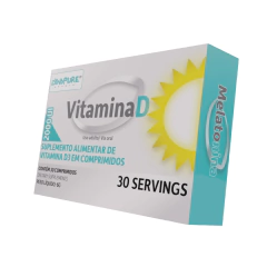 Embalagem do suplemento Vitamina D3 2000UI da Dynapure Sports, contendo 30 comprimidos.