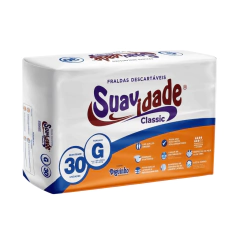 Pacote de fraldas geriátricas Suavidade Classic tamanho G com 30 unidades da marca Diguinho.