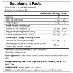 Tabela nutricional do Termogênico Black Acqua, contendo informações sobre ingredientes e valores nutricionais.