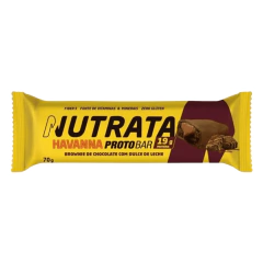 Barra de proteína Protobar da Nutrata, sabor brownie de chocolate com doce de leite, embalagem de 70g.