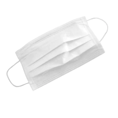 Máscara descartável branca com elásticos, ideal para proteção e higiene.