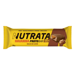 Barra de proteína Nutrata Havanna Protobar sabor doce de leite, embalagem de 70g, contendo 20g de proteína.