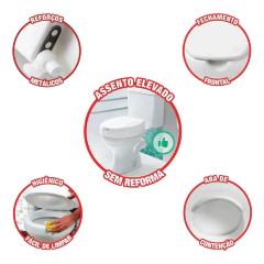 Assento sanitário elevado almofadado da marca Mebuki, com altura de 13,5 cm, ideal para conforto e segurança.