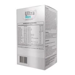 Embalagem do Multivitamínico Ultra Men da Dynapure Sports, mostrando informações nutricionais e ingredientes.