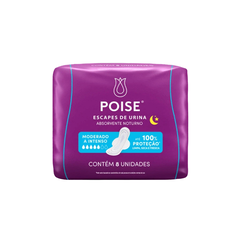 Poise® Noturno - Absorvente Feminino - Pacote com 8 Unidades