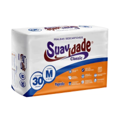 Pacote de fraldas geriátricas Suavidade Classic tamanho M com 30 unidades da marca Diguinho.