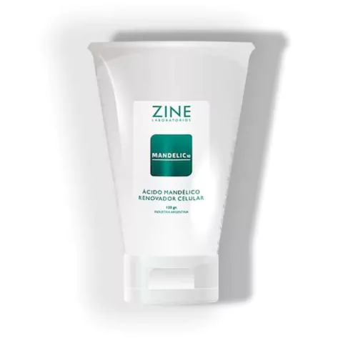 Crema facial Zine Mandelic 10 con ácido mandélico al 10% en envase de 120 gramos, ideal para tratamientos renovadores de la piel.