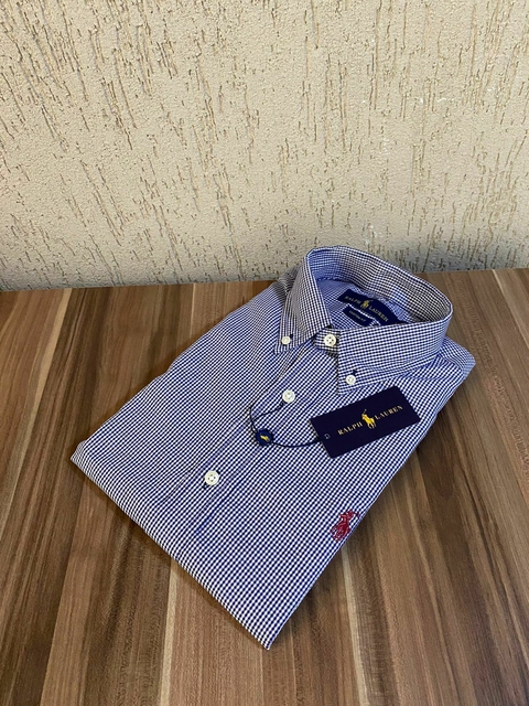 Camisa RL Manga Longa Xadrez Custom Fit Azul Marinho