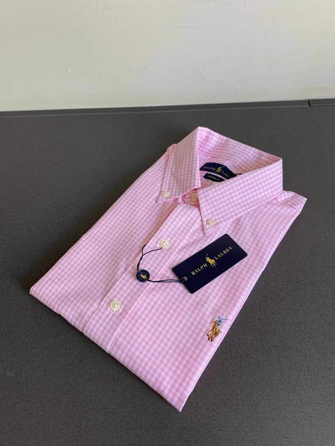 Camisa RL Manga Longa Xadrez Custom Fit Rosa Claro - comprar online