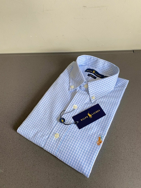 Camisa RL Manga Longa Xadrez Custom Fit Azul Claro - comprar online