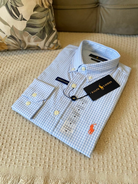 Camisa RL Manga Longa Xadrez Custom Fit Azul Claro - comprar online