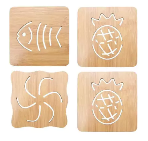 KIT 4un DESCANSO DE PANELA QUADRADO DE MADEIRA DECORADO