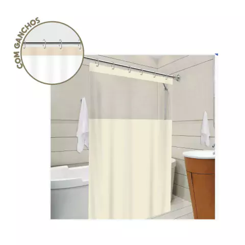 Cortina P/ Box Pvc Impermeável Antimofo 1,38x1,98m Bege