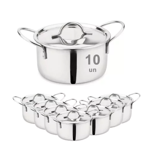10 Mini Panela Caçarola em inox pequena com tampa e alça