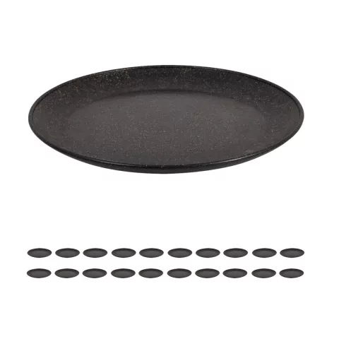 20 UN Prato Refeição Sustentável Redondo Durável 24cm Preto