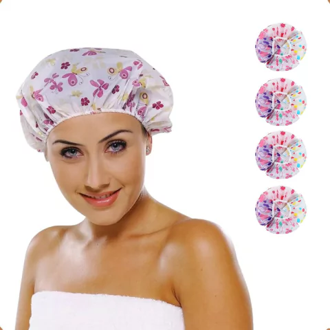 4 Touca Banho Plástico Impermeável c/ elástico Reutilizável