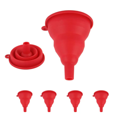Kit 4 Funil Retrátil Dobrável Silicone Cozinha Limpa Fácil