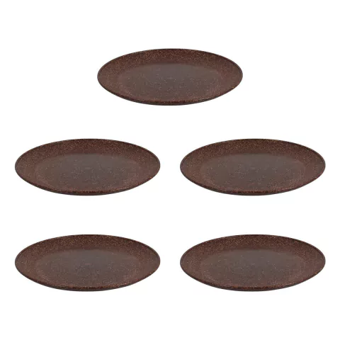 5 Prato Refeição Sustentável Redondo Durável 24cm Marrom Esc