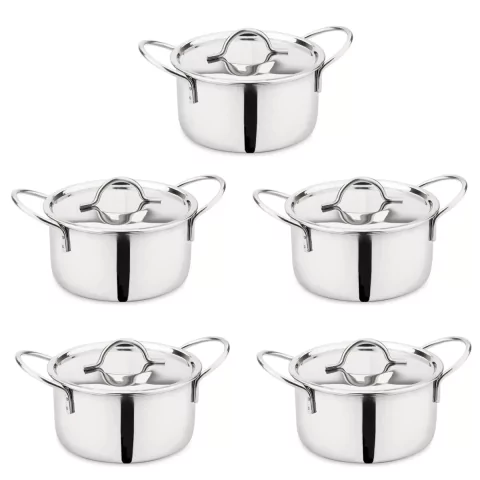 5 Mini Panela Caçarola em inox pequena com tampa e alça