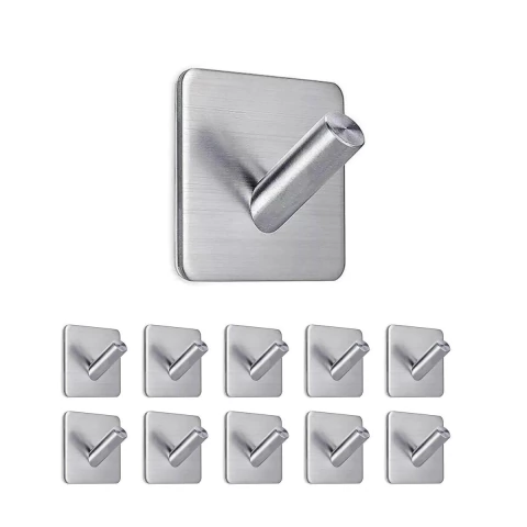 Kit 10 Ganchos Inox De Parede Adesivo Pendurar Toalhas Roupa