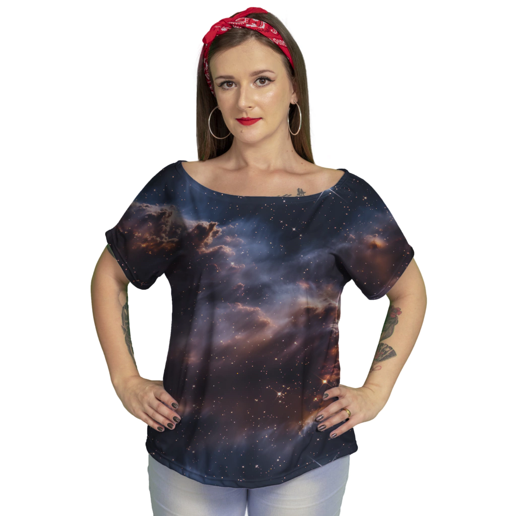 Blusa Feminina Manga Morcego Estampada Coleção Galaxy