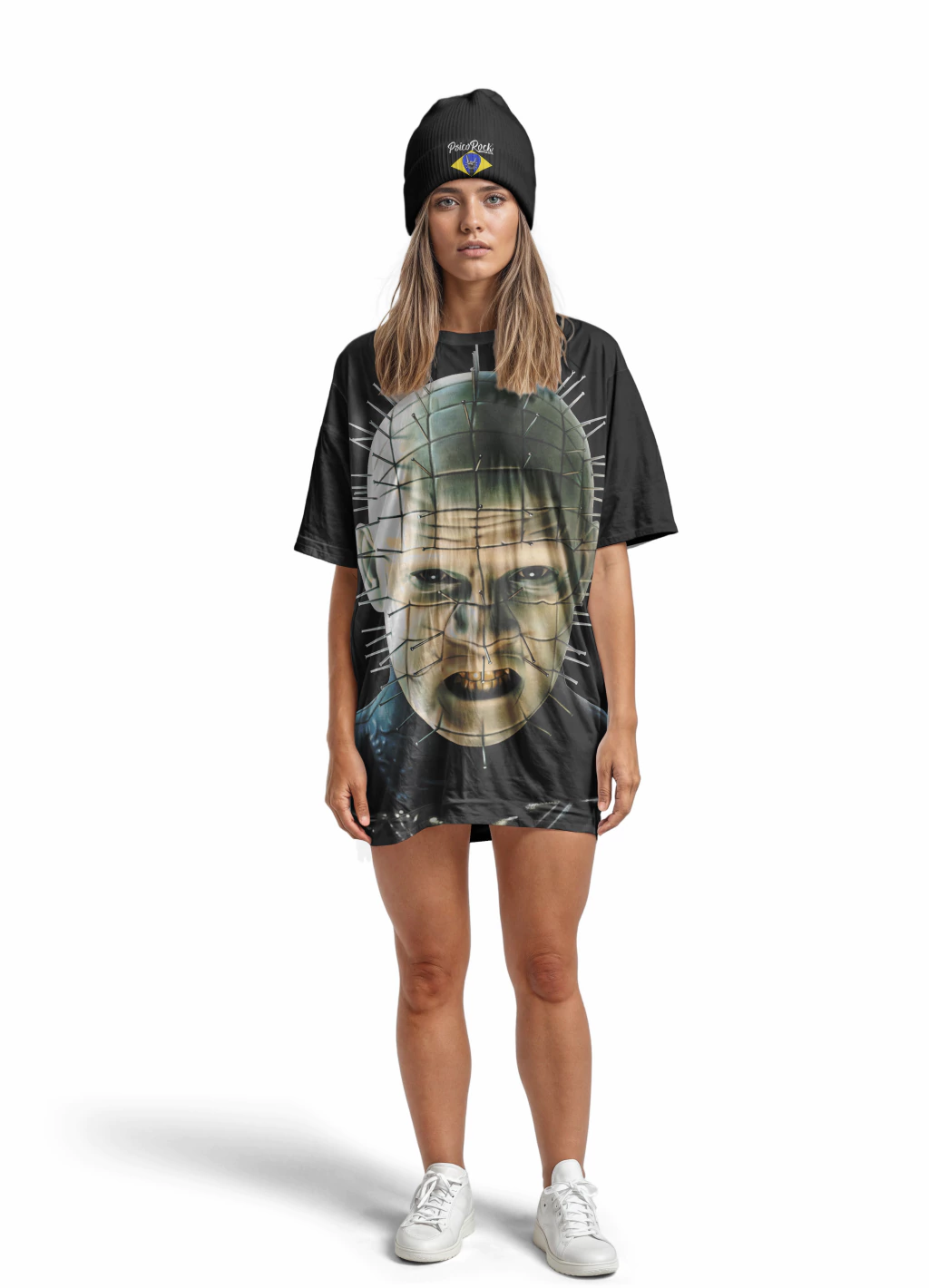 Camiseta Vestido T-shirt Oversized Feminino Pinhead Hellraiser Renascido Do Inferno