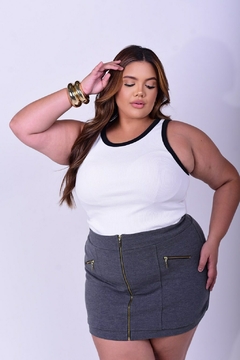 Regata "Plus Size" Ribana Bicolor (Off White & Preto) - loja online