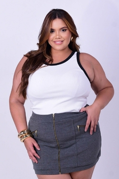 Regata "Plus Size" Ribana Bicolor (Off White & Preto) - comprar online