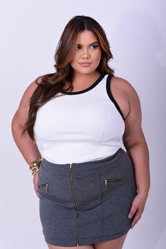Regata "Plus Size" Ribana Bicolor (Off White & Preto) na internet