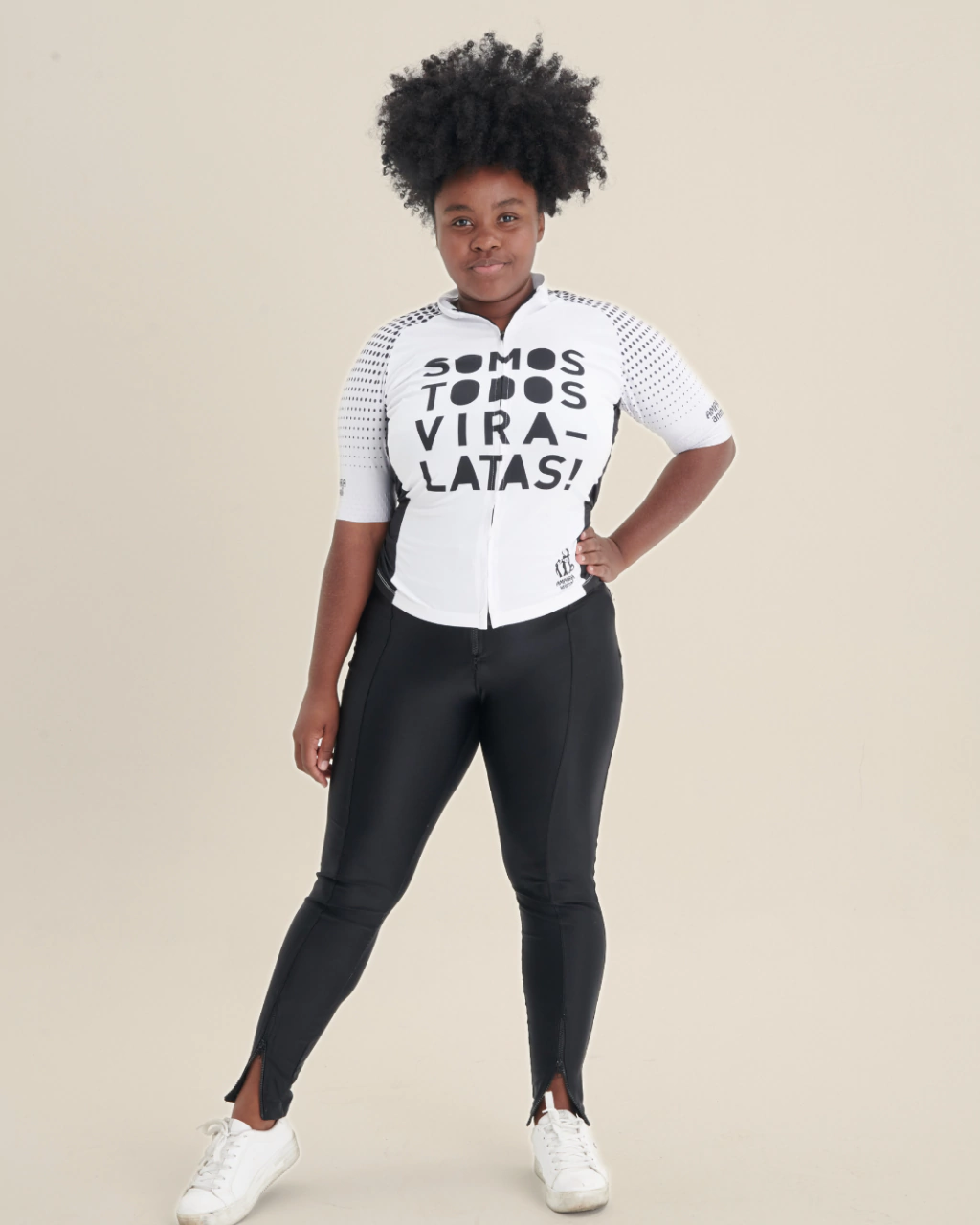 Camisa ciclismo Somos todos vira-latas! branca