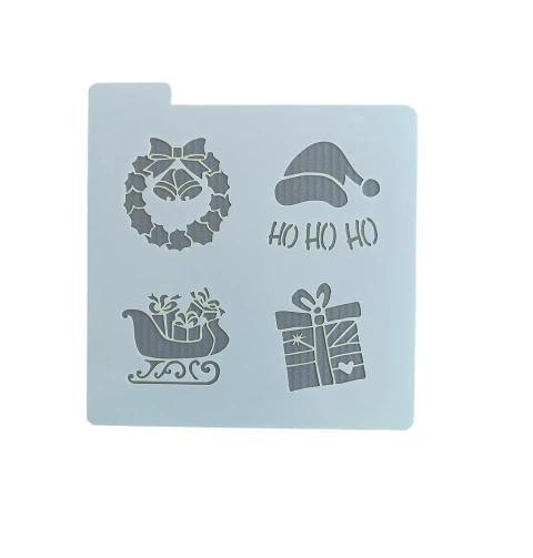 Stencil Navidad 4 En 1 Gorro Guirnalda Regalo Trineo Mod. 4