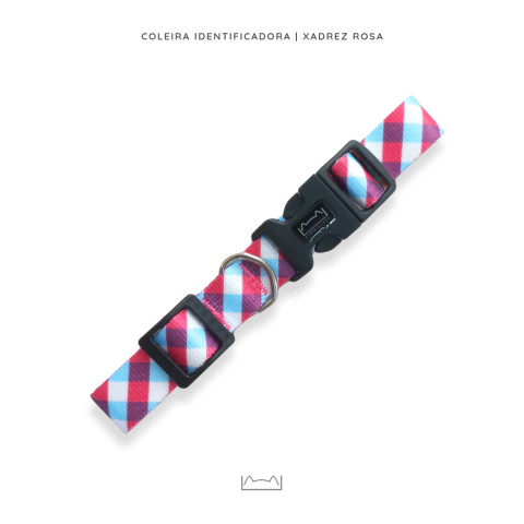 Coleira Identificadora Cães - Rosa Xadrez - comprar online