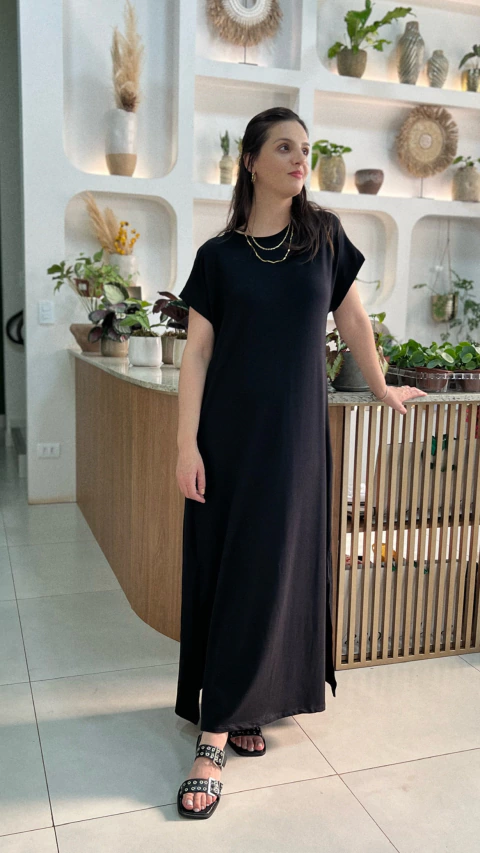 SUELLEN - VESTIDO T-SHIRT DRESS LONGO PRETO