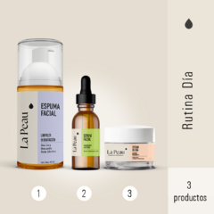 COMBO RUTINA DIARIA Espuma de limpieza - Serum AC HIALURONICO 2% - CREMA DE DIA ESTIMULADORA - ANTI EDAD -