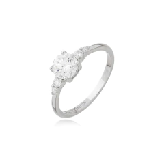 Anel Solitário Moissanite 6mm com Laterais e 4 Garras