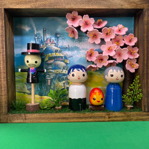 Quadro cenário kokeshi O castelo animado