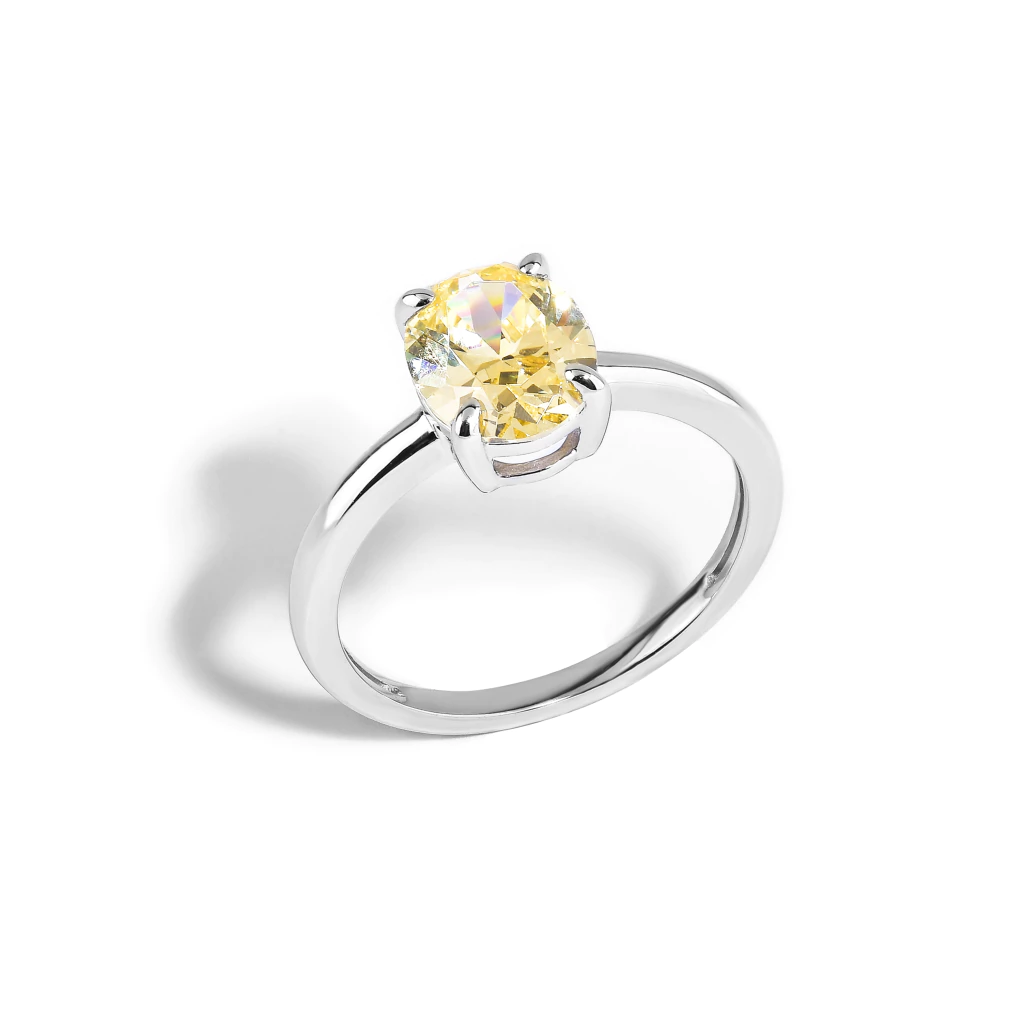 Anel Oval Solitário 10mm Yellow Fancy - Prata 925
