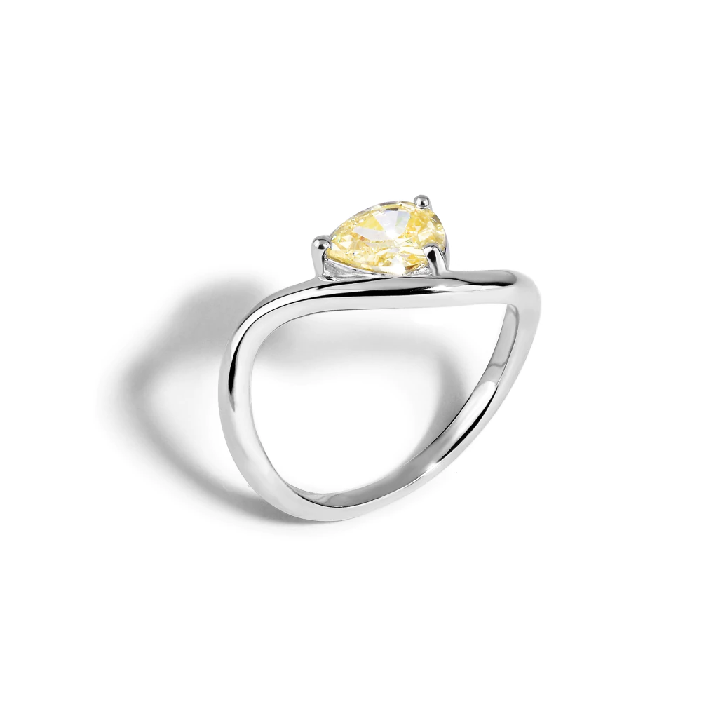 Anel Gota Solitário 10mm Yellow Fancy - Prata 925