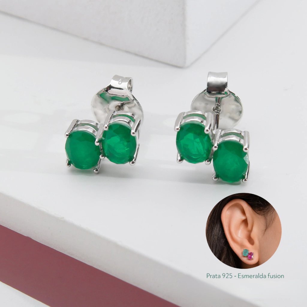 Brinco com 2 Pedras Oval - Prata 925