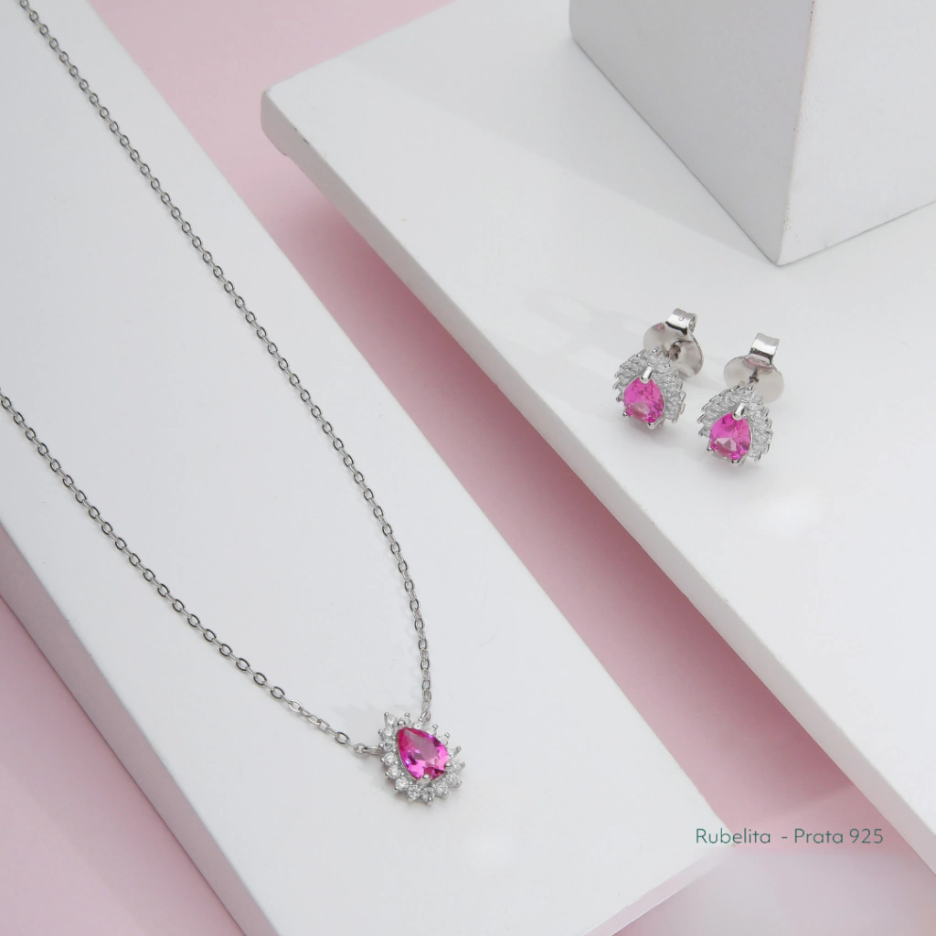 Conjunto de Brinco e Colar Gota em Prata 925