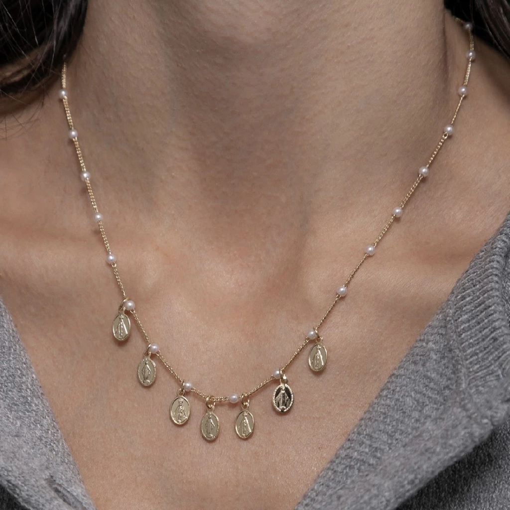 Colar Nossa Senhora das Graças e Aparecida Com Pérolas