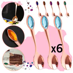 X6 Cucharita Postre Rosa Gold Diamante Acero Inoxidable