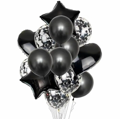 Imagen de Set De 14 Globos Metalizados Corazon Estrella Confetti Latex