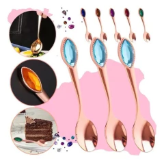 X1 Cucharita Para Postre Rosa Gold Diamante Acero Inoxidable