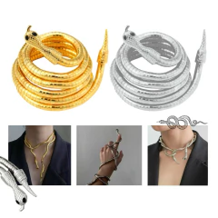Accesorio Multiuso Serpiente Dorado Plateado Pulsera Collar - comprar online